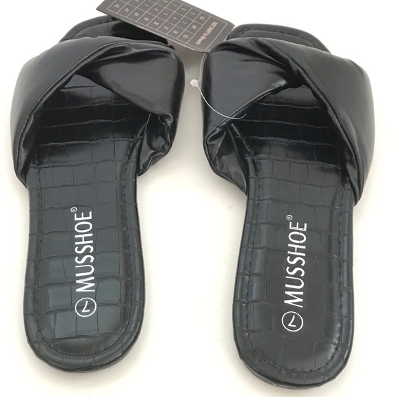MUSSHOE Slip On Slide Sandals Black Flats Women’s Size 7 NWT - Picture 6 of 16